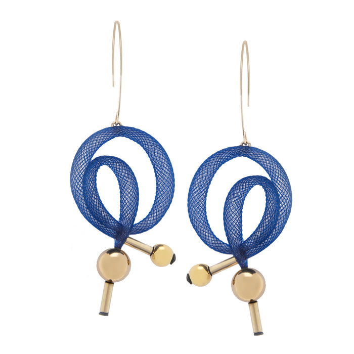 the Bradley Swirl earrings are made with rich navy tones, finished in luxurious 14kt gold fill.